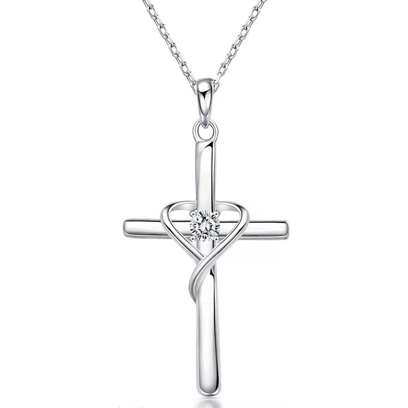 Buy Easter Heart-Shaped Cross Diamond-Encrusted Pendant Necklace For Women online at DLC Market