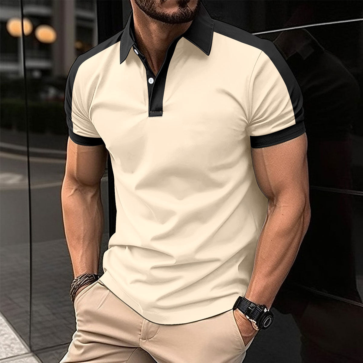 Men's Short Sleeve Business Shirt Summer Casual Polo Shirts by null