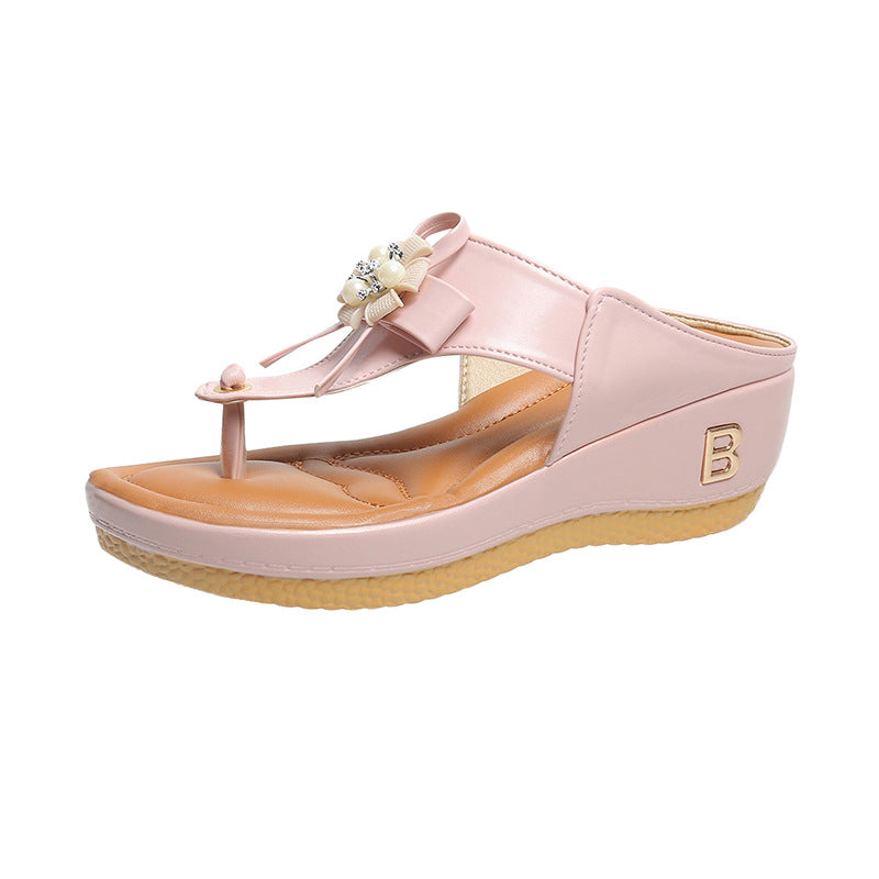 Buy Women's Flower Wedge Heel Platform Flip Flops Plus Size Beach Slippers online at DLC Market