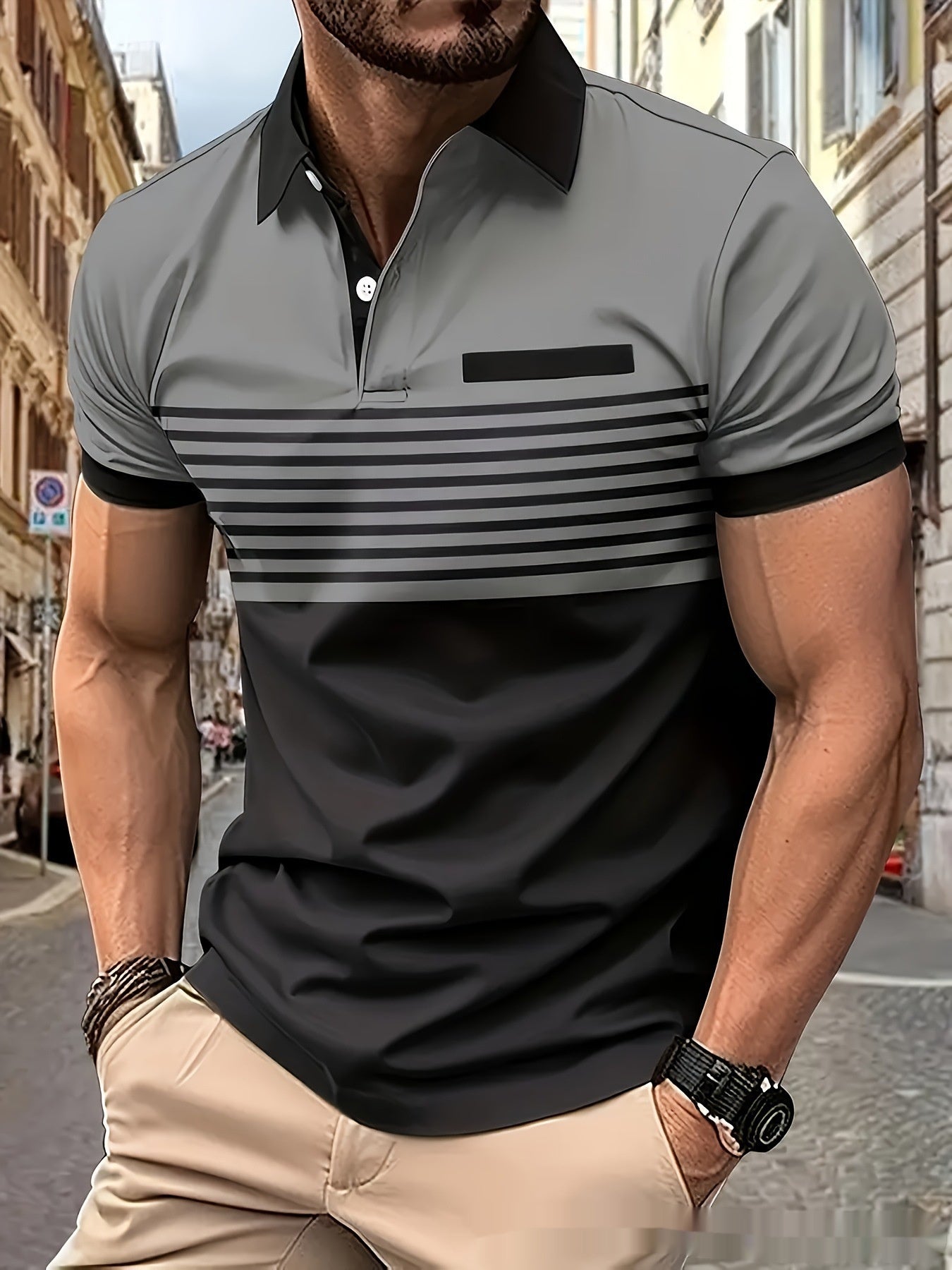 Casual Striped Shirt With Chest Pocket Men Clothing by null