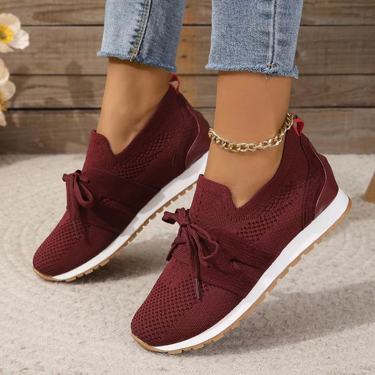 Buy New Lace Up Mesh Flats Shoes For Women Breathable Casual Breathable Walking Wedges Shoes online at DLC Market