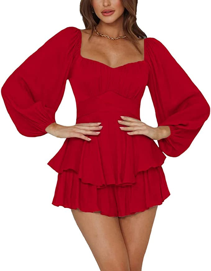 Buy Ruffled Jumpsuit Women's Summer Lantern Long Sleeve Casual Culotte online at DLC Market