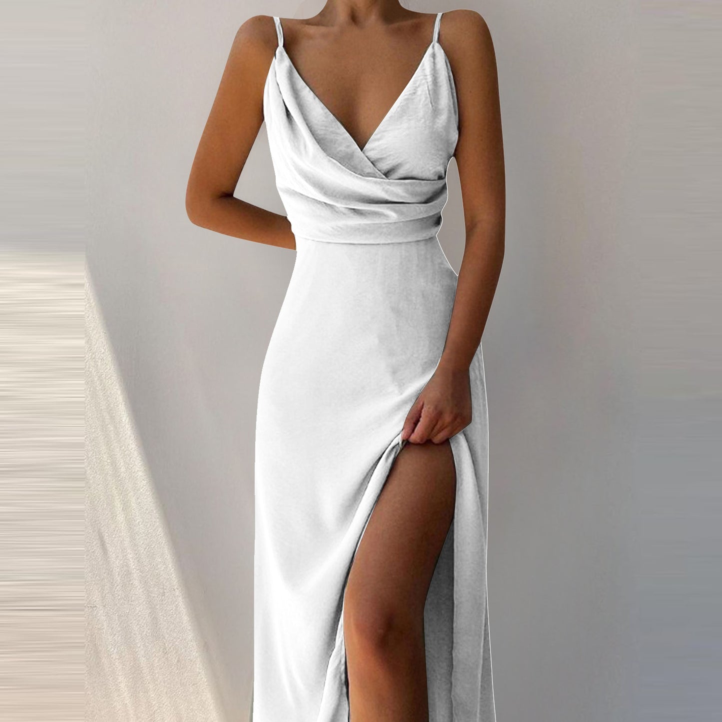 Buy V-neck Slit Sling Dress Summer Fashion Sexy Slim Suspender Dresses For Women Clothing online at DLC Market