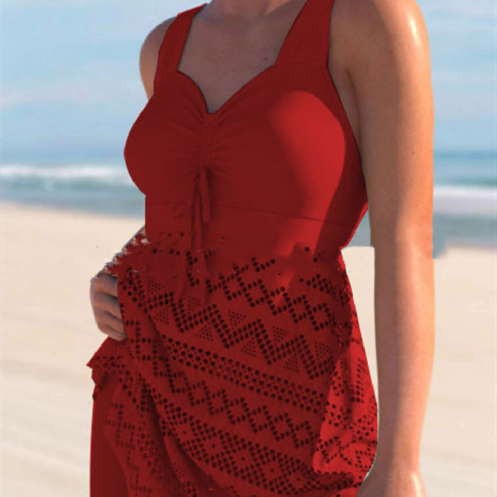 Korean Version Of Solid Color Lace One-piece Swimsuit by null