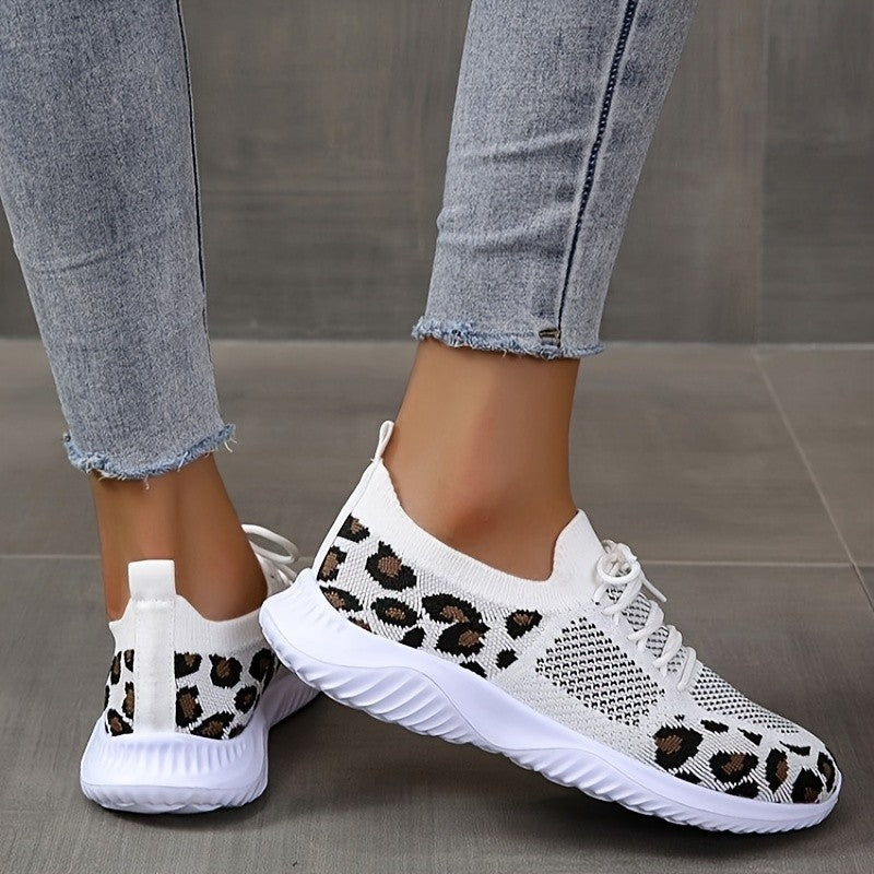 Buy White Shoes Women Leopard Print Lace-up Sneakers Sports online at DLC Market