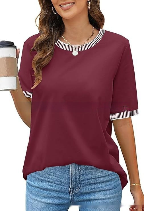 Buy European And American Fashion Casual Multicolor Knitted Color Striped Short Sleeve online at DLC Market