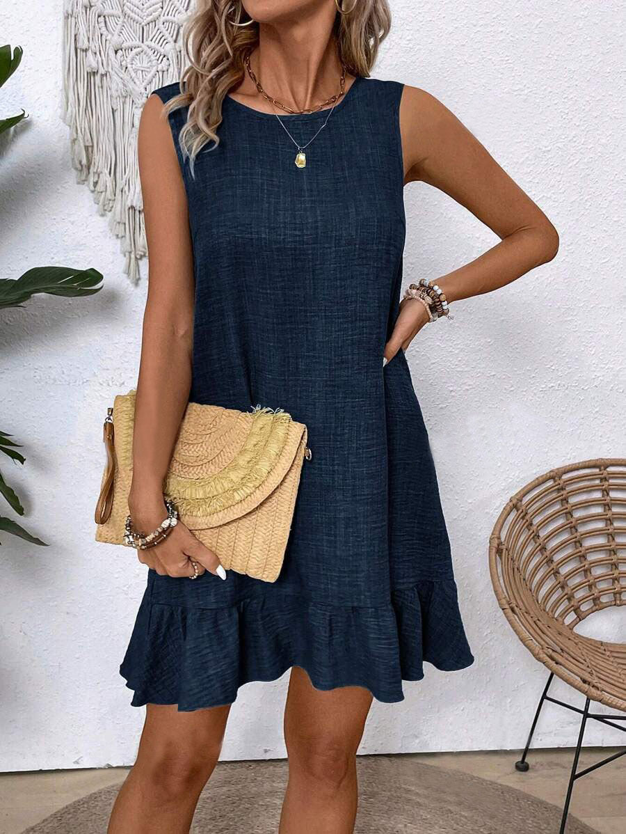 Summer Ruffle Dress Fashion Loose Sleeveless Straight Beach Dresses For Women by null