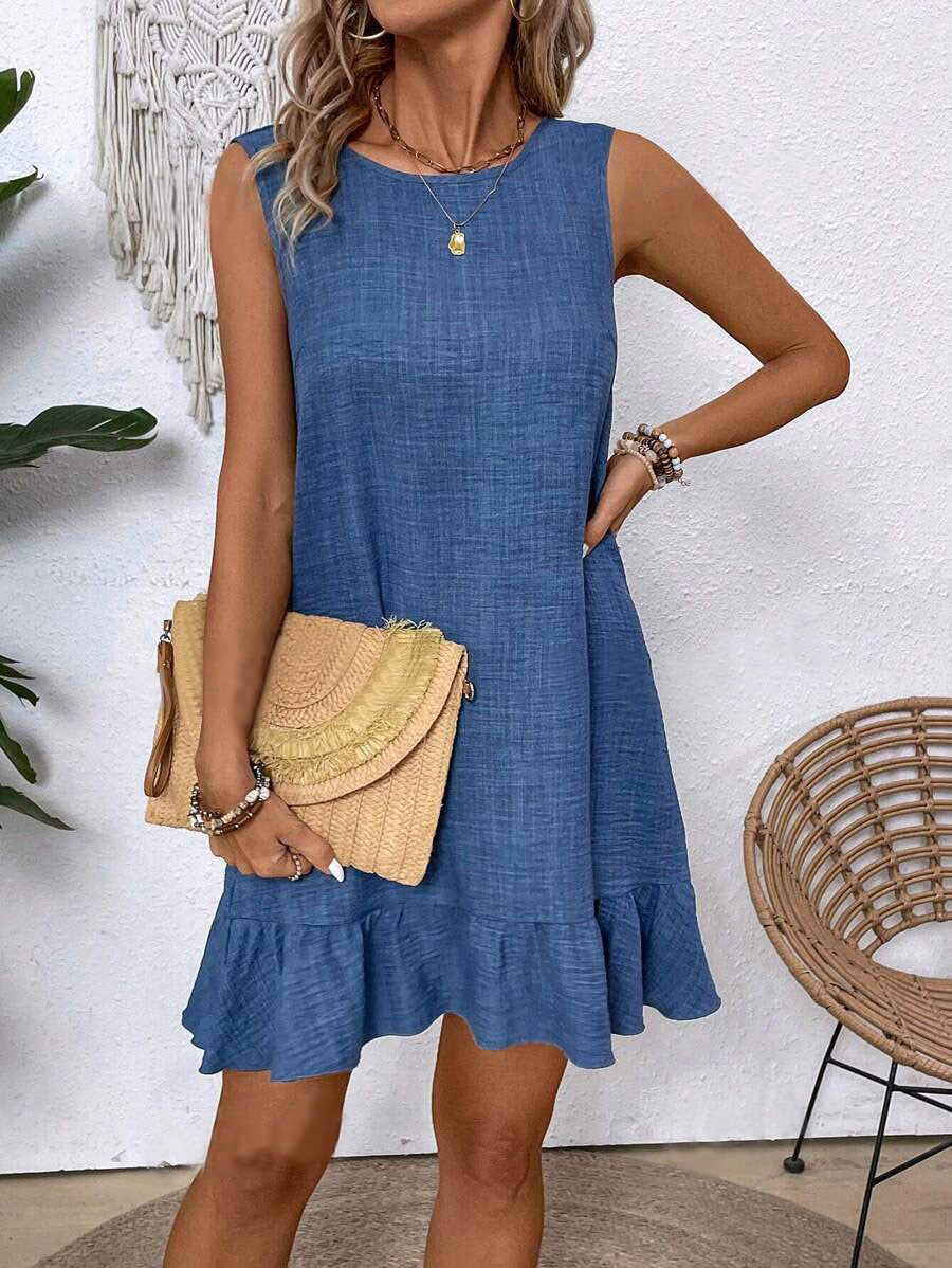 Summer Ruffle Dress Fashion Loose Sleeveless Straight Beach Dresses For Women by null