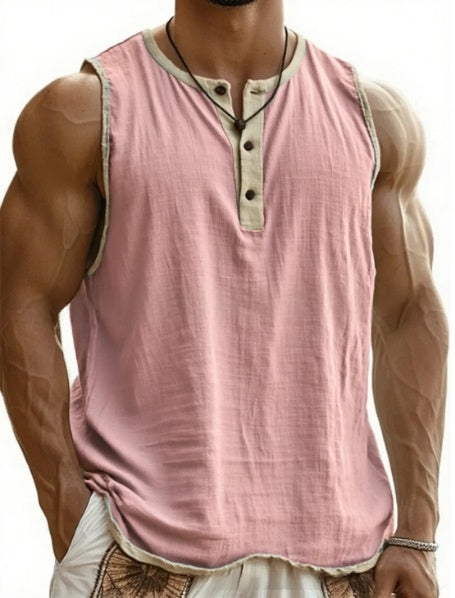Men's Pure Cotton Sleeveless Fitness Casual Trendy Tank Top by null
