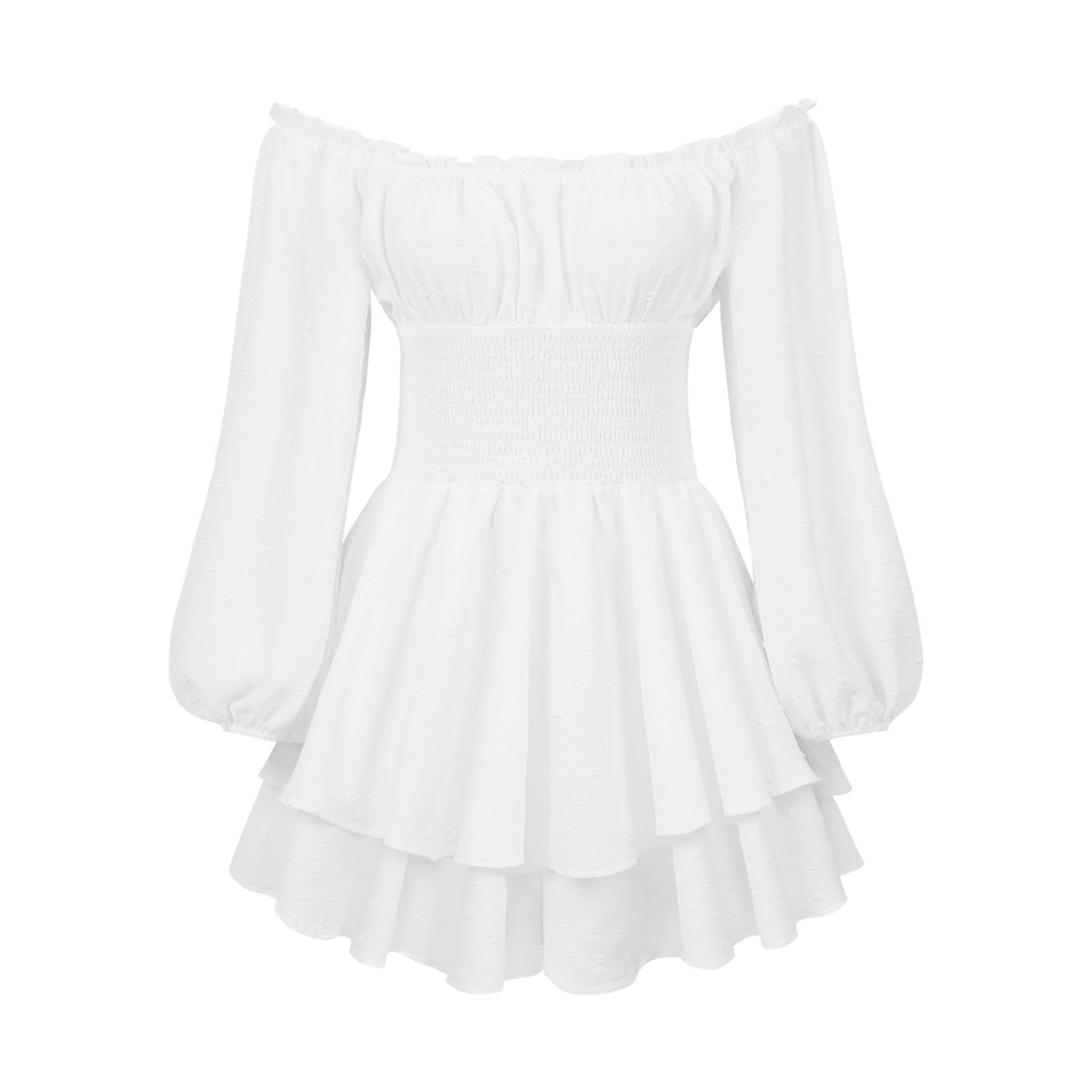 Buy Fashion Solid Color Off-neck Pleated Ruffled Stitching Long Sleeve Casual Jumpsuit online at DLC Market