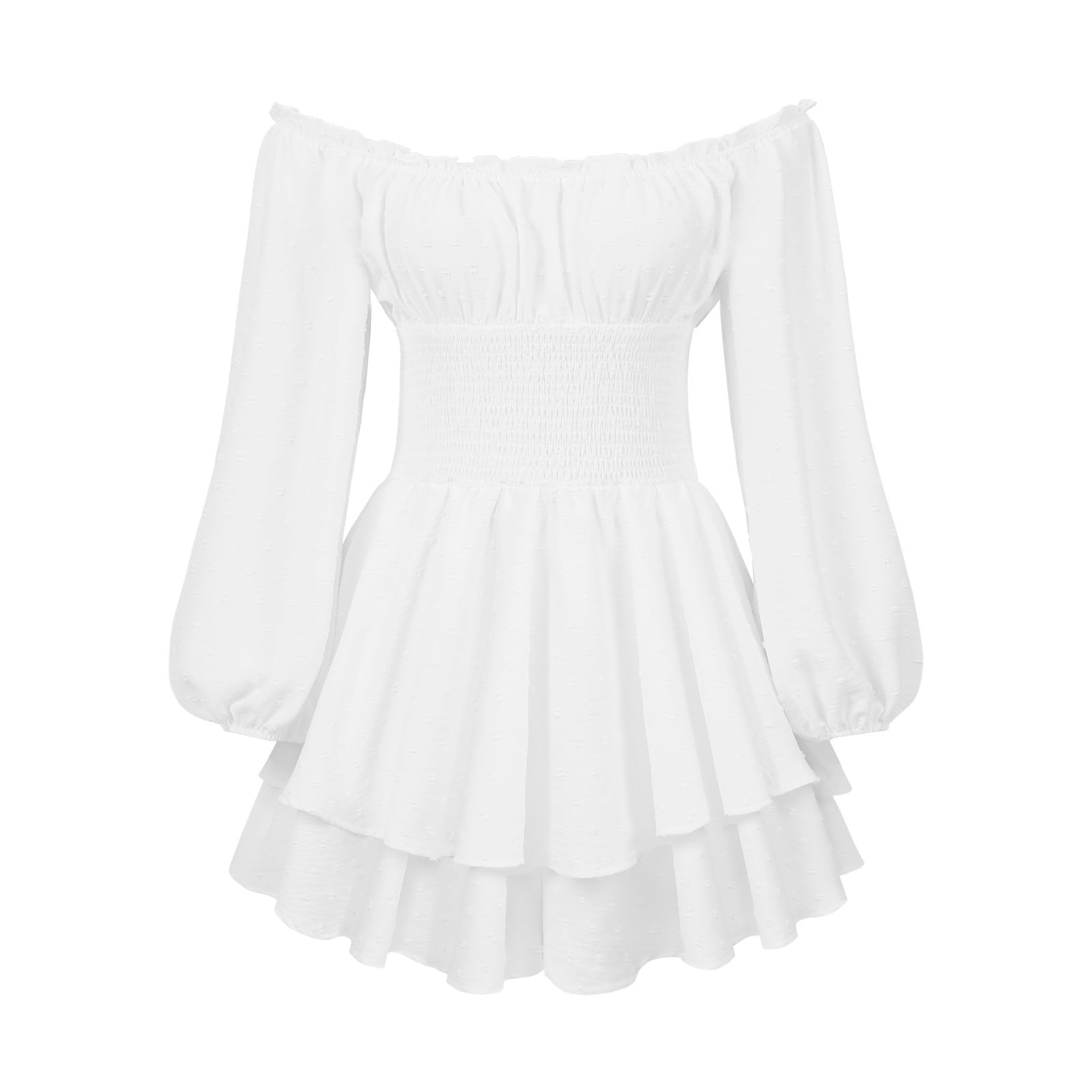 Buy Fashion Solid Color Off-neck Pleated Ruffled Stitching Long Sleeve Casual Jumpsuit online at DLC Market