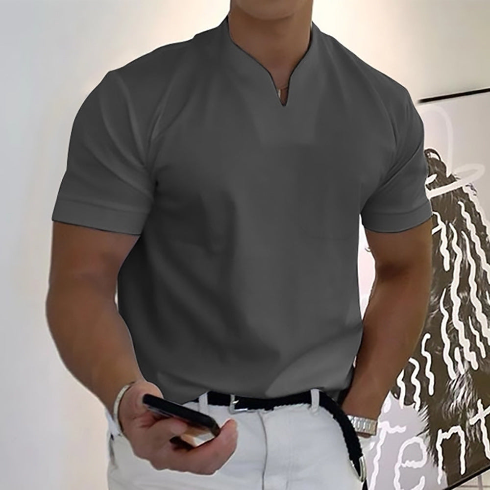 Summer Short Sleeve Shirt Men Fitness Plus Size Sports T-Shirt Elastic Cotton Pocket by null