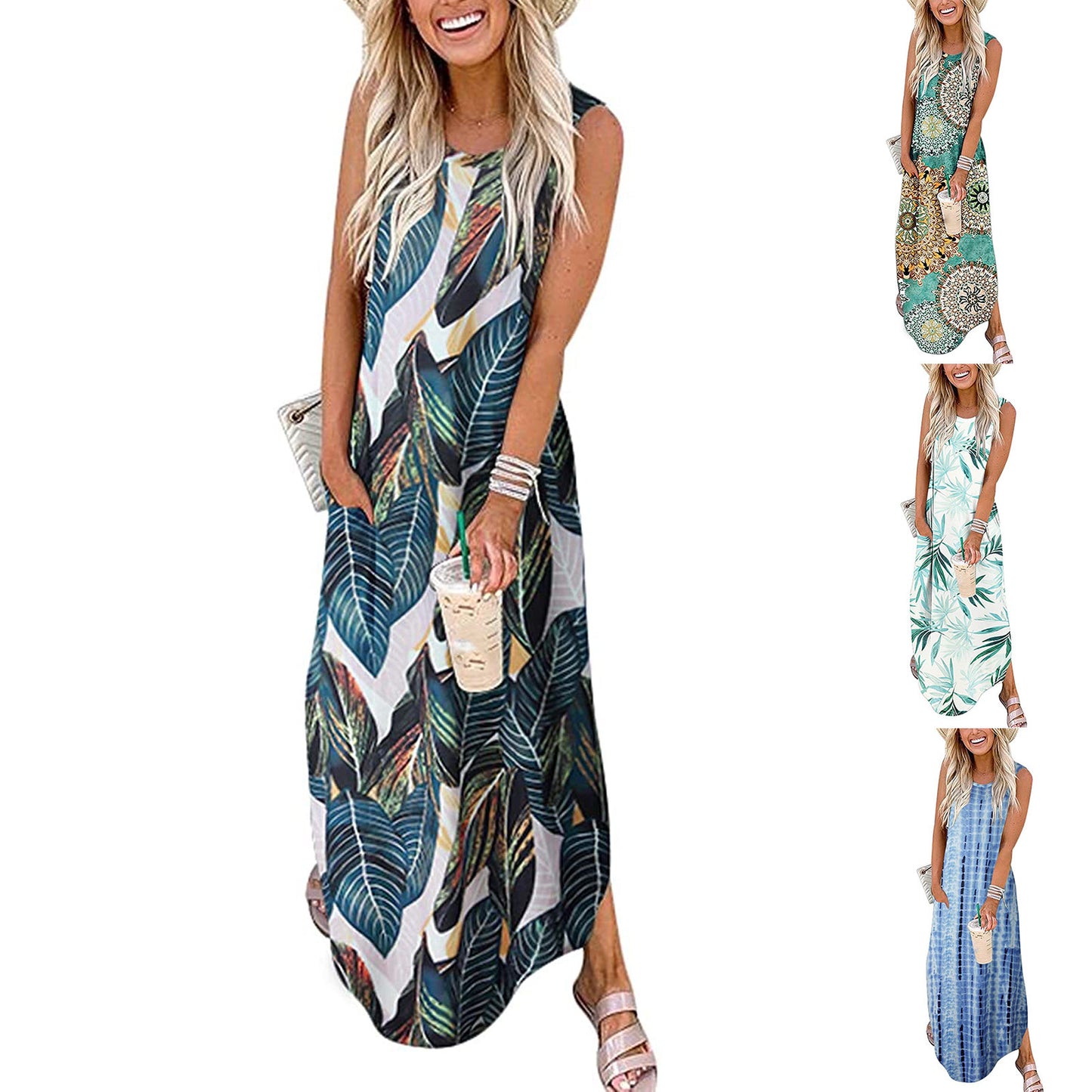 Buy Printed Irregular Hem Sleeveless Sleeve Length Dress online at DLC Market