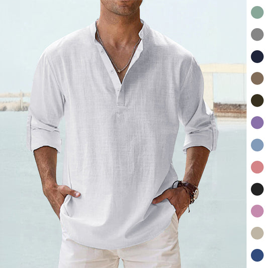 New Men's Casual Blouse Cotton Linen Shirt Loose Tops Long Sleeve Tee Shirt Spring Autumn Casual Handsome Men's Shirts by null