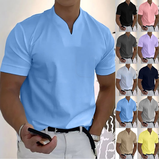Summer Short Sleeve Shirt Men Fitness Plus Size Sports T-Shirt Elastic Cotton Pocket by null