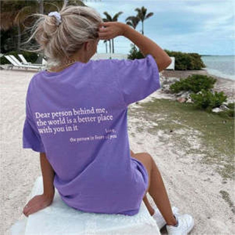 Buy New Fashion Womens Letter T-Shirt Round Neck Short Sleeve Slogan Tee Top online at DLC Market