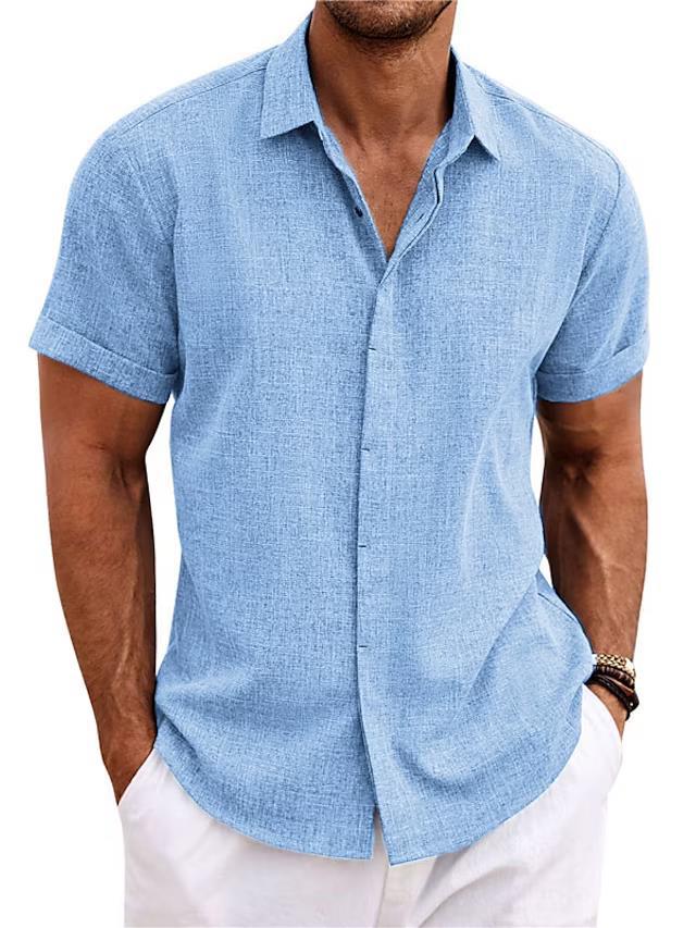 Men's Solid Color Loose Linen Short-sleeved T-shirt by null