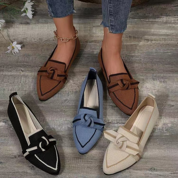 Buy Fashion Pointed Toe Bow Flat Shoes For Women Lying Woven Slip-on Breathable Shoes Summer online at DLC Market