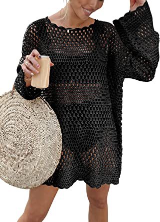 Buy Woven Round Neck Hollow Beach Cover-up Loose Casual Sweater online at DLC Market