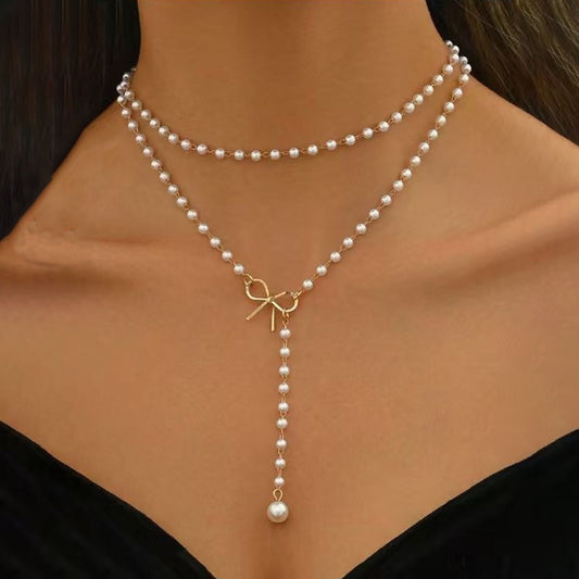 Womens bow knot tassel pendant clavicle chain necklace | DLC Market