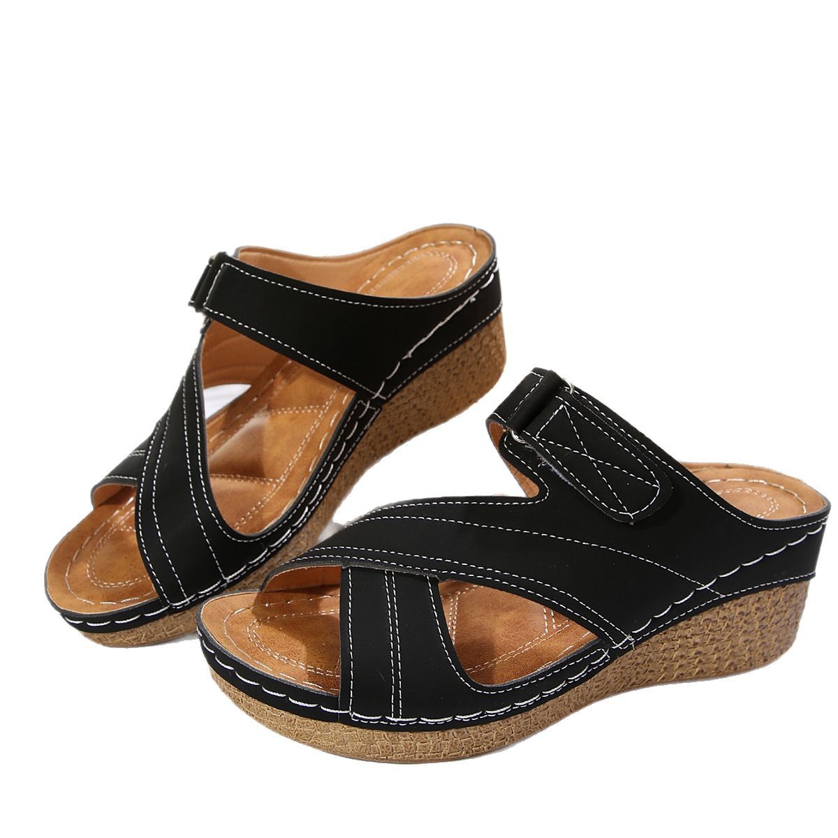 Buy Sewing Line Lightweight Wedge Velcro Multicolor Shoes online at DLC Market