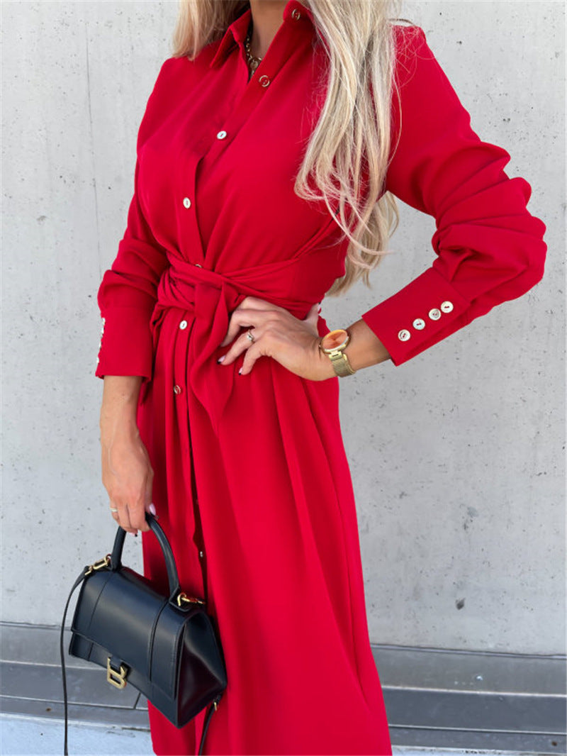 Buy Women's Clothing Autumn And Winter Color Cardigan Long Sleeve Big Hem Dress online at DLC Market