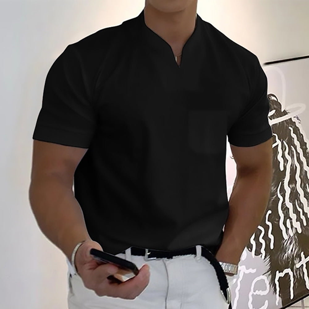 Summer Short Sleeve Shirt Men Fitness Plus Size Sports T-Shirt Elastic Cotton Pocket by null