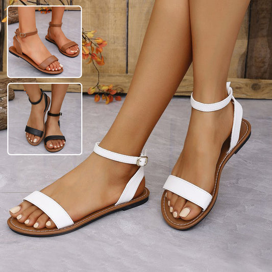 Buy One-straped Flat Sandals Summer Buckle Roman Shoes Fashion Simple Sandal online at DLC Market
