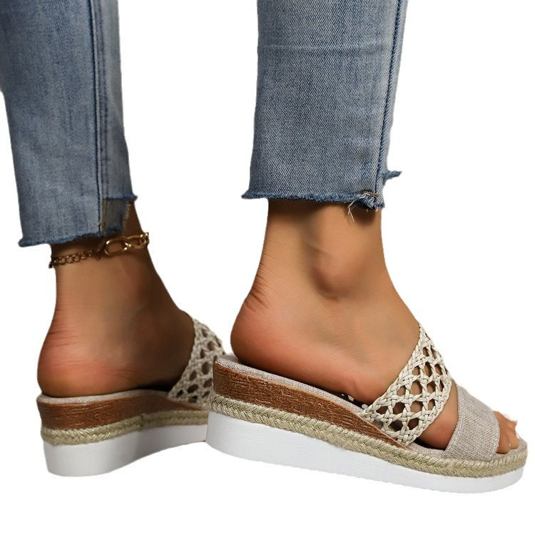 Buy Plus Size Rope Bottom Platform Peep Toe Sandals For Women online at DLC Market