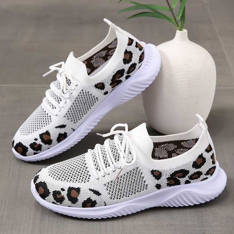 Buy White Shoes Women Leopard Print Lace-up Sneakers Sports online at DLC Market
