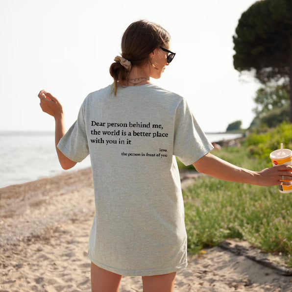 Buy New Fashion Womens Letter T-Shirt Round Neck Short Sleeve Slogan Tee Top online at DLC Market