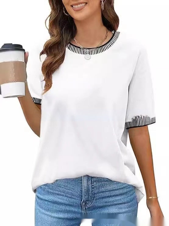 Buy European And American Fashion Casual Multicolor Knitted Color Striped Short Sleeve online at DLC Market