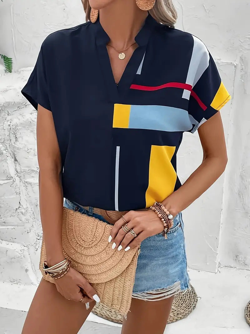 Buy V-neck Short-sleeved T-shirt Slimming Dress Versatile Simple Top Trendy Stand Collar online at DLC Market