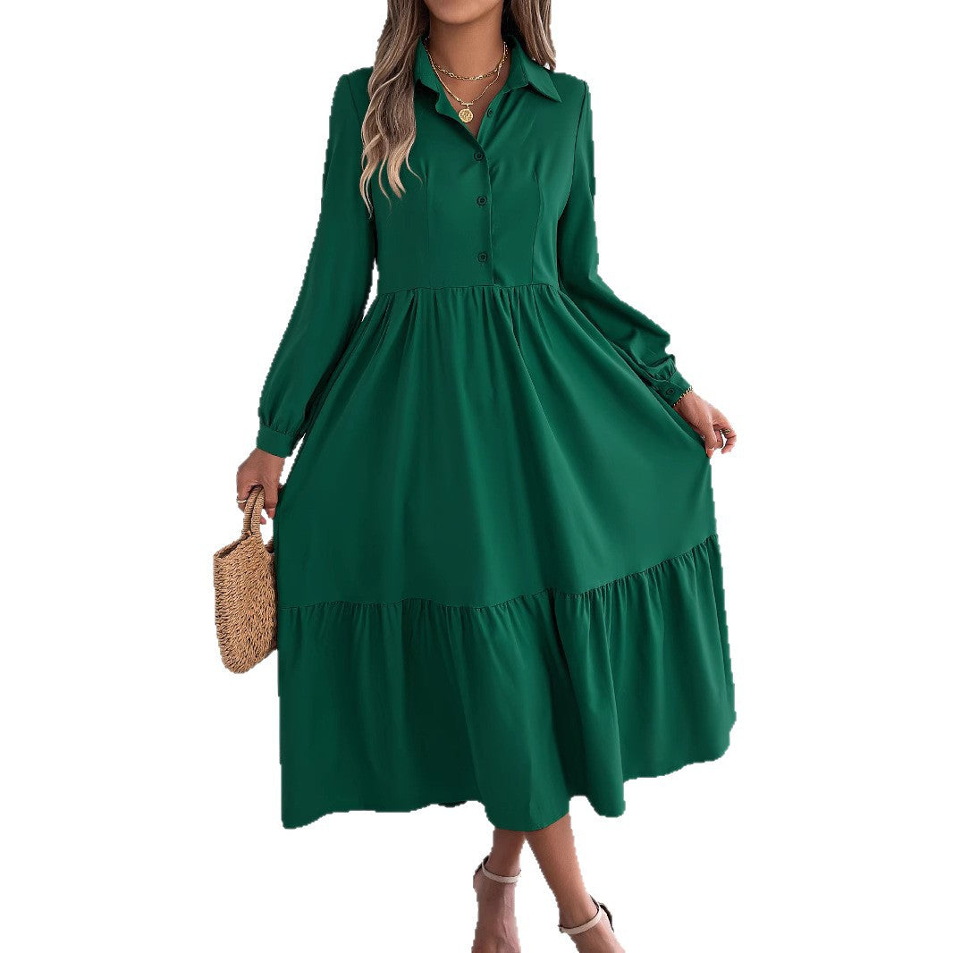 Buy Women's Lapel Casual Loose Long Sleeve Ruffled Shirt Dresses Long Sleeved Turn-down Collar Single-Breasted Dress Spring Autumn Fashion Women's Clothing For Vacation online at DLC Market