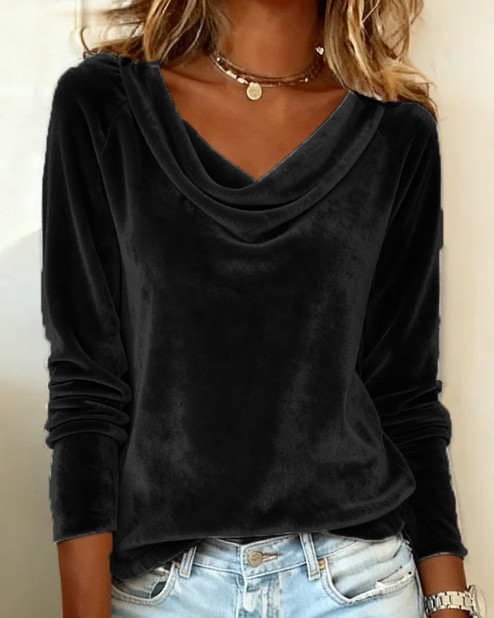 Elegant Velvet Long Sleeve Shirts For Women Fall Spring Solid Color Loose Women Blouses Fashion Pullover Tops Party Clothes by null