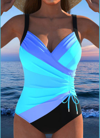 Printed Sexy Backless Drawstring Tankini Beach Swimsuit by null