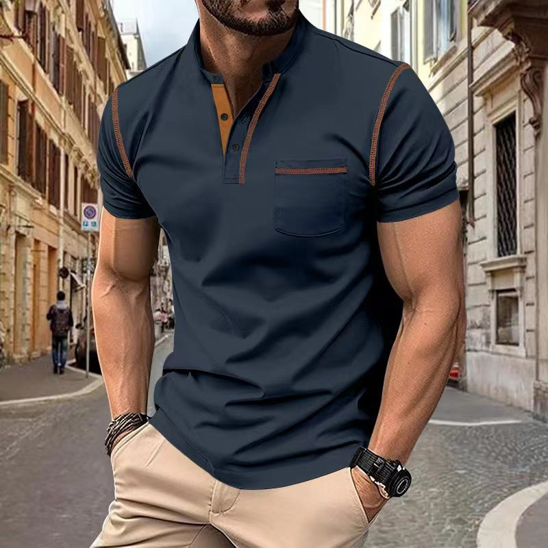 Men's Short Sleeve Polo Shirt Henry T-shirts - Casual Summer Quick Dry Top - Breathable Cotton Blend Knit Tee Sports Street Fashion Top by null