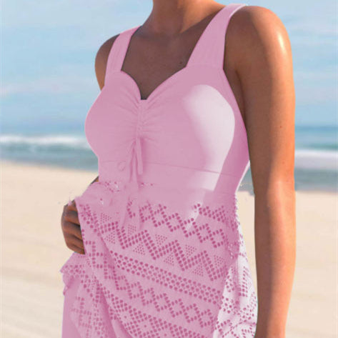 Korean Version Of Solid Color Lace One-piece Swimsuit by null