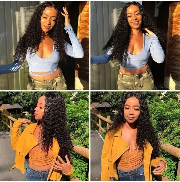 AA Hair Front Wig Womens Brazilian Human Long Curly Lace Wavy Hair Wigs US by null