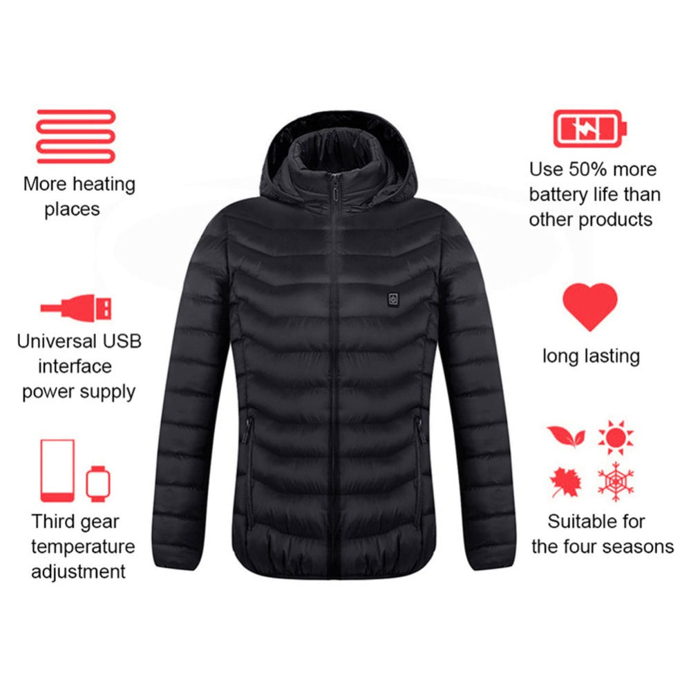 Winter Heated Jacket USB Electric Cotton Coat Zip-up Heater Thermal Clothing Heating Vest For Men by null