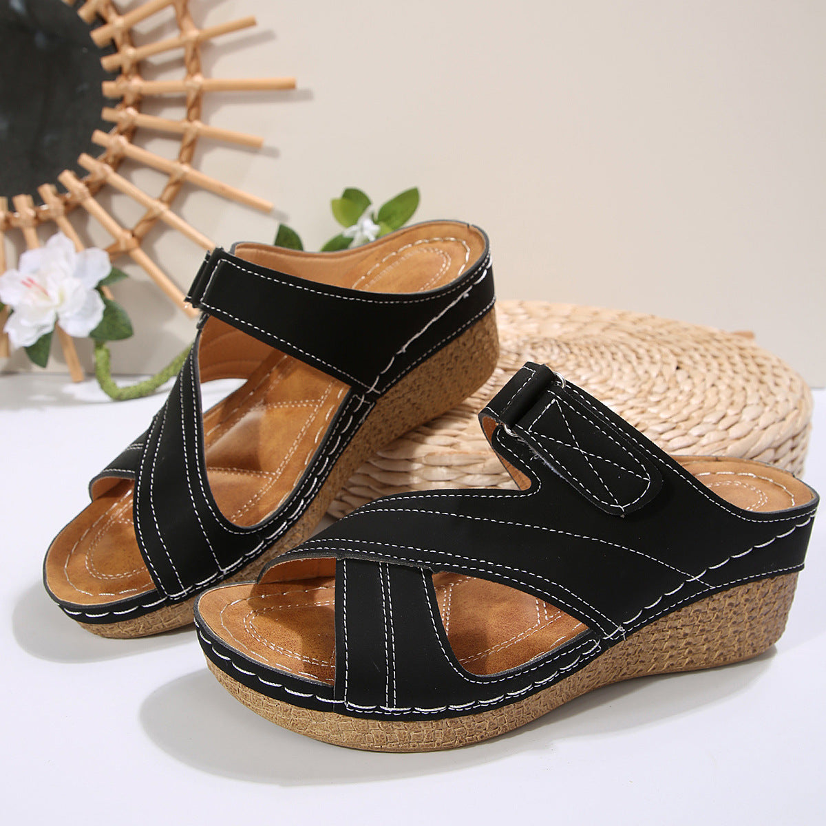Buy Sewing Line Lightweight Wedge Velcro Multicolor Shoes online at DLC Market