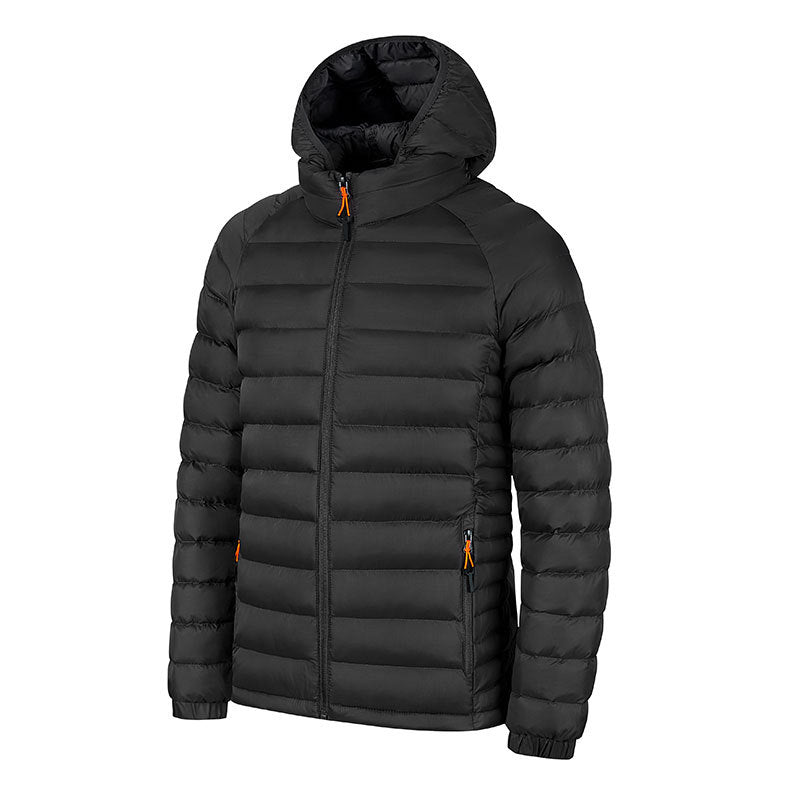 Winter Lightweight Hooded Coat With Pockets Fashion Warm Portable Zipper Jacket For Men Clothing Solid Color Outerwear Tops by null