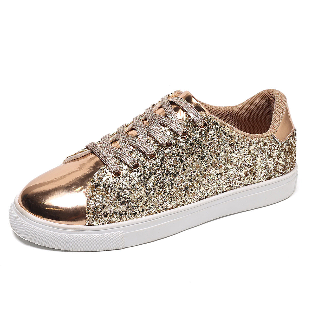 Buy Plus Size Sequined Front Lace-up Solid Color Plus Size Board Shoes online at DLC Market