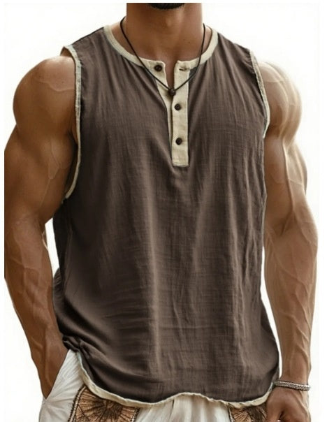 Men's Pure Cotton Sleeveless Fitness Casual Trendy Tank Top by null