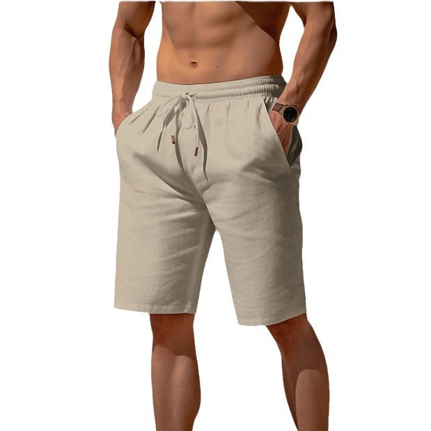 Summer Drawstring Shorts Elastic Waist Straight Pants Beach Breathable Shorts For Men Clothing by null