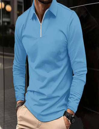 Buckle European And American Men's Daily Casual Polo Collar Long Sleeve Polo Wear by null