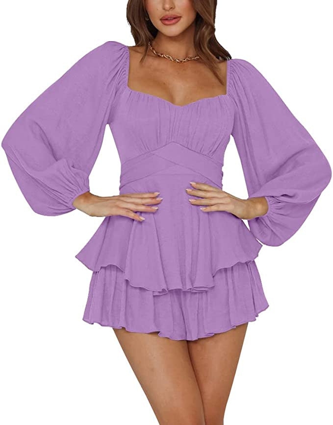 Buy Ruffled Jumpsuit Women's Summer Lantern Long Sleeve Casual Culotte online at DLC Market