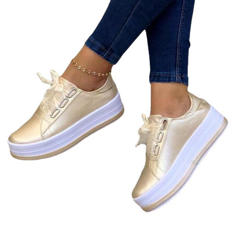 Buy Single Large Size Casual European And American Lace-up Flat Round Toe Platform Women's Shoes online at DLC Market