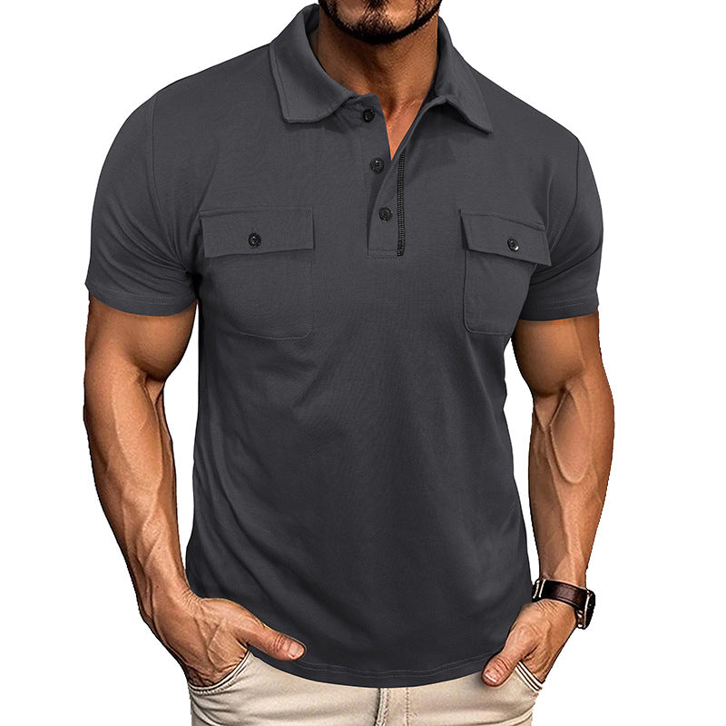 Summer Lapel Button Polo Shirt With Pockets Outdoor Fashion Short Sleeve Tops For Men Clothing by null