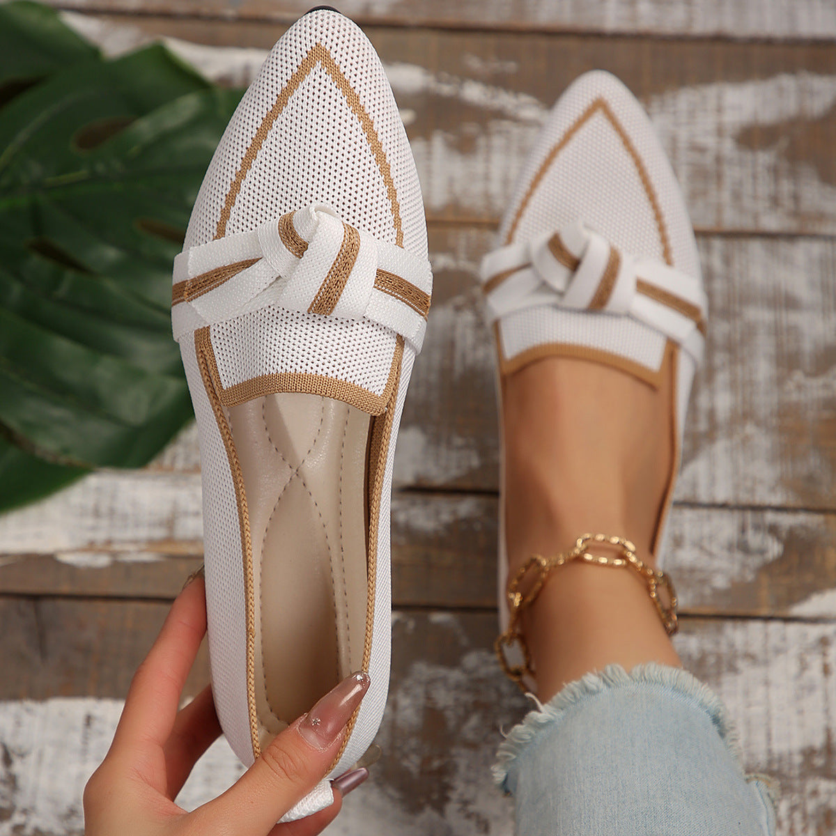 Buy Fashion Pointed Toe Bow Flat Shoes For Women Lying Woven Slip-on Breathable Shoes Summer online at DLC Market